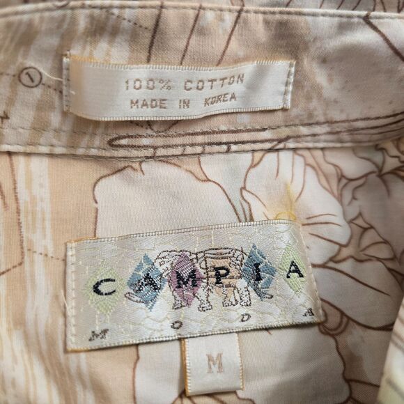 Campia Moda Shirt Men's M Tan Floral Surfs Up Hawaiian Button Down Short Sleeve - Picture 3 of 16
